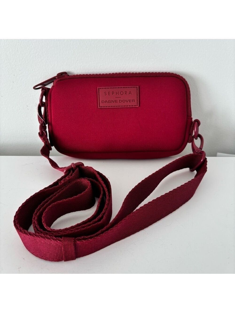 DAGNE DOVER X Sephora crossbody purse red neoprene top zip inside slots NEW
